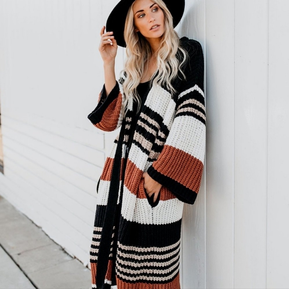 Gorgeous Autumn Spice Colorblock Cardigan Sweater - Picture 3 of 12